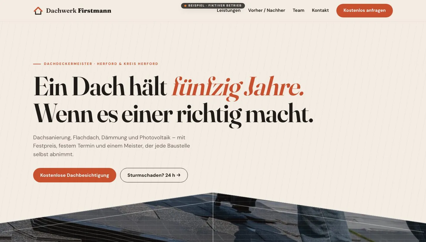 Beispiel-Website Dachwerk Firstmann (Dachdecker)