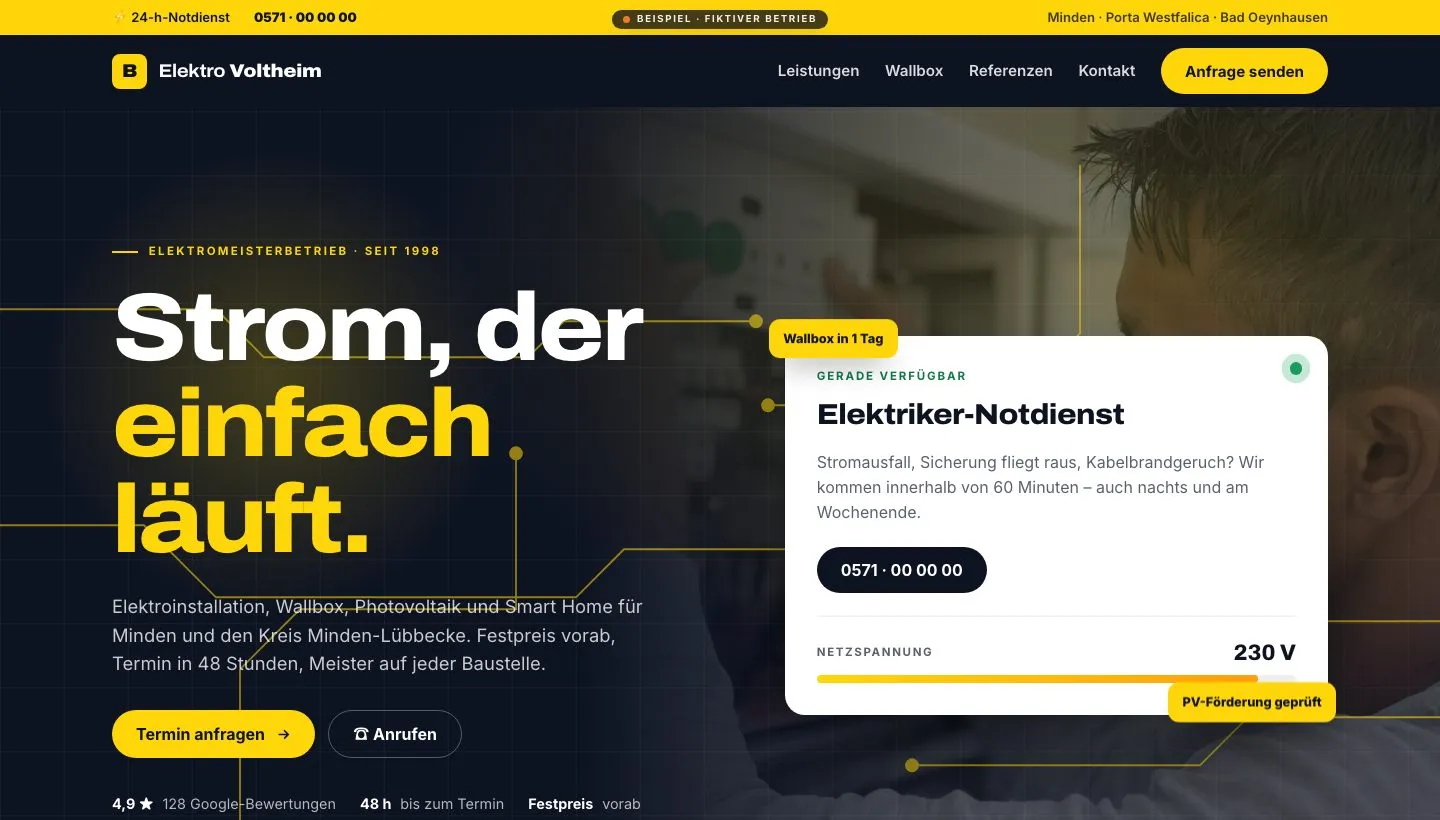 Beispiel-Website Elektro Voltheim (Elektriker)