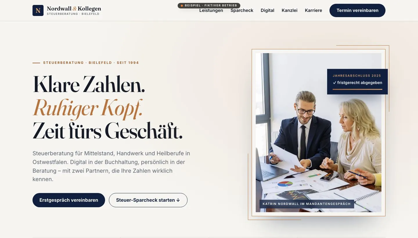 Beispiel-Website Nordwall & Kollegen (Steuerberatung)