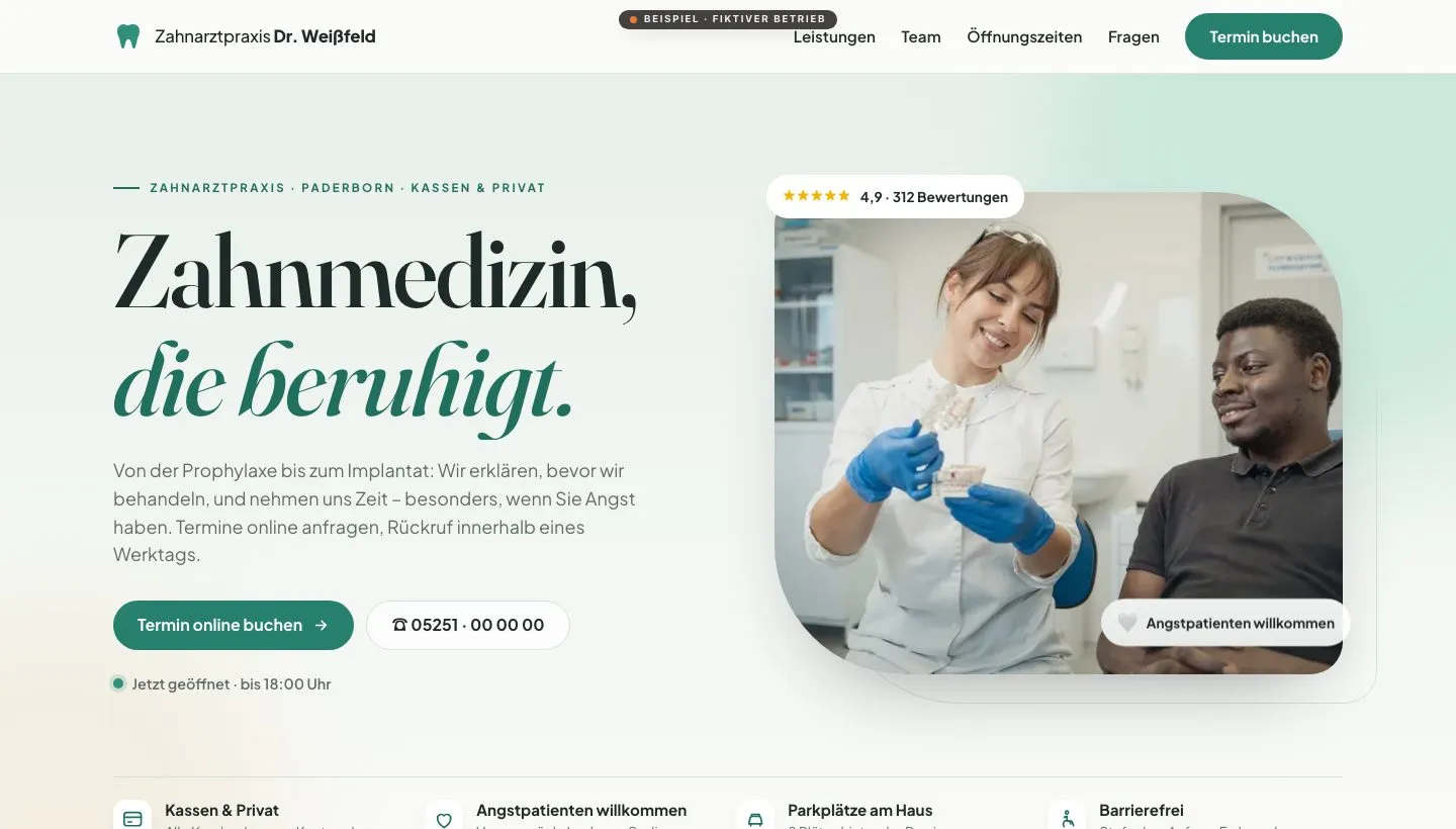 Beispiel-Website Zahnarztpraxis Dr. Weißfeld (Zahnarztpraxis)