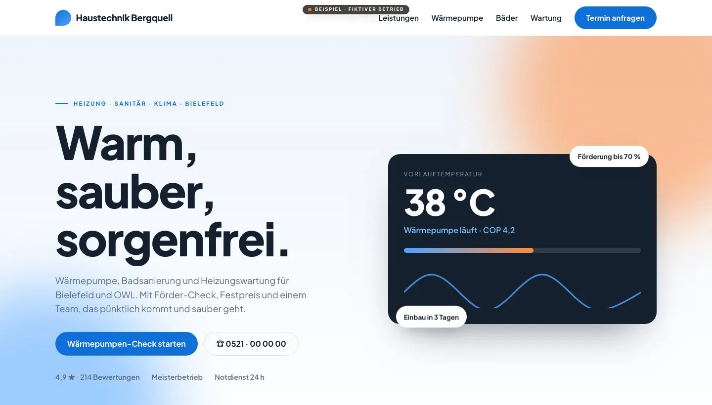 Beispiel-Website Haustechnik Bergquell (Heizung & Sanitär)